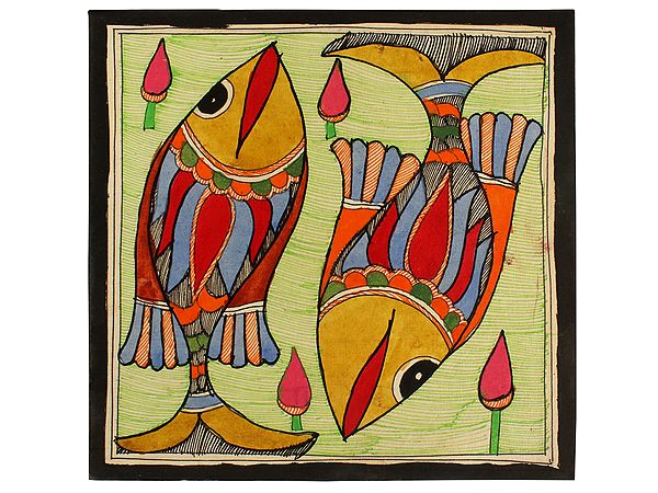 Multi-Color Pisces Art | Madhubani Painting | Handmade Paper