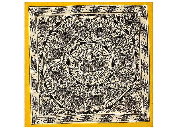 Woman With Kalasha Mandala Art | Madhubani Painting | Handmade Paper