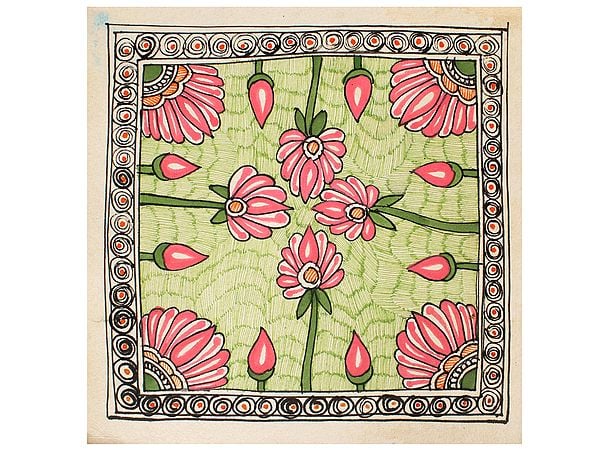 Beautiful Pink Lotus Flower | Madhubani Painting | Handmade Paper