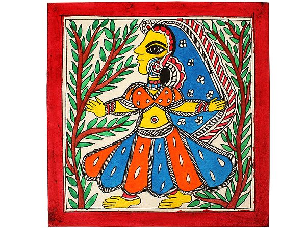 Traditional Dressed Indian Lady | Madhubani Painting | Handmade Paper