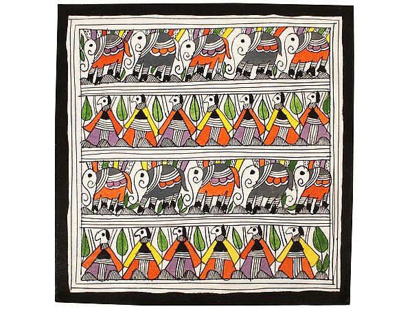 Woman and Elephant Madhubani | Madhubani Painting | Handmade Paper