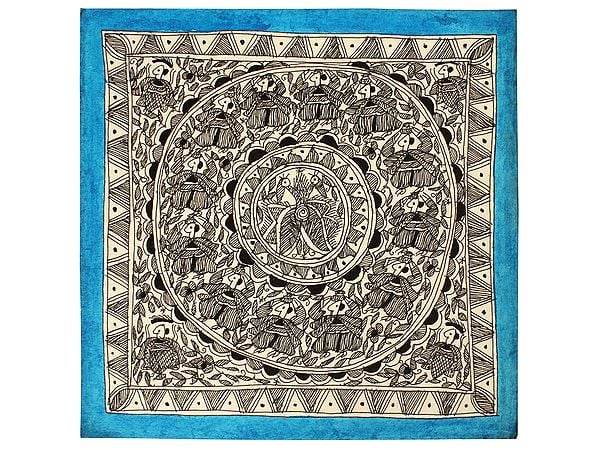 Mandala Artwork with Peacock in Center | Madhubani Painting on Handmade Paper