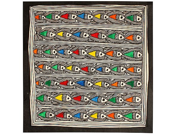 Multiple Colourful Fishes Madhubani Painting | Handmade Paper