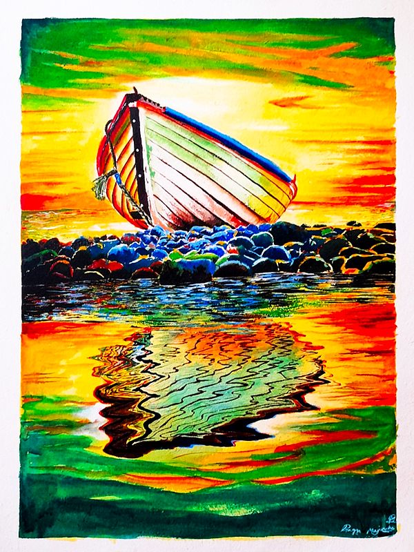 Boat on The Lake | Painting by Pragga Majumder