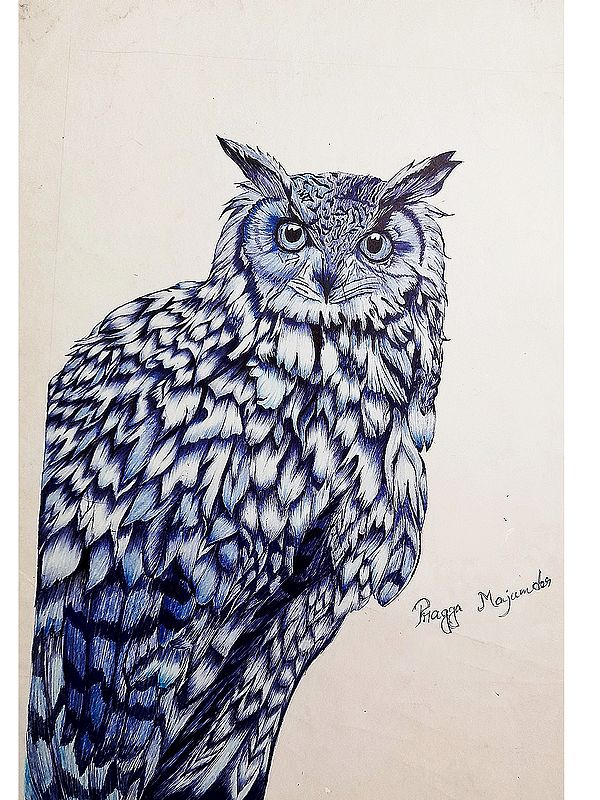 Owl - Pen Art | Painting by Pragga Majumder