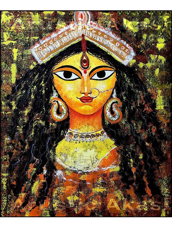 Maa Durga Semi Abstract Acrylic Painting on canvas by Akash Bhisikar