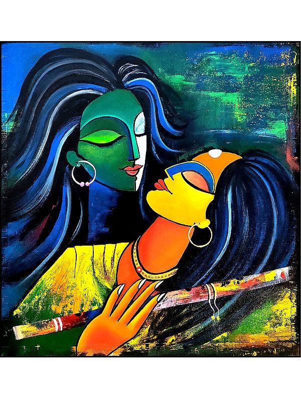 Eternal Love - Radha Krishna Acrylic Painting on canvas by Akash Bhisikar