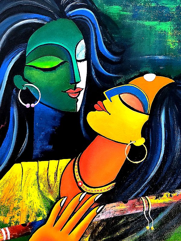 Eternal Love - Radha Krishna Acrylic Painting On Canvas By Akash 