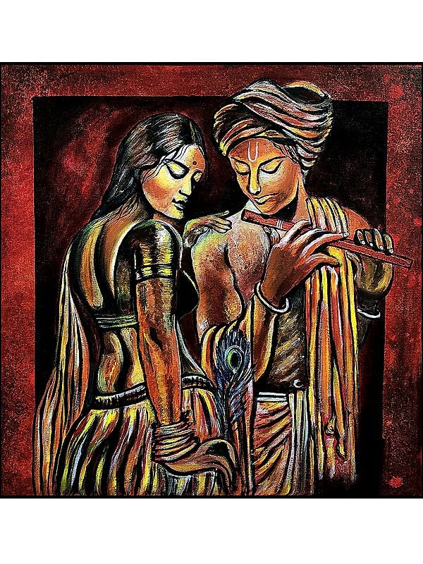 Radha Krishna Model Acrylic Art on Canvas | Painting by Akash Bhisikar