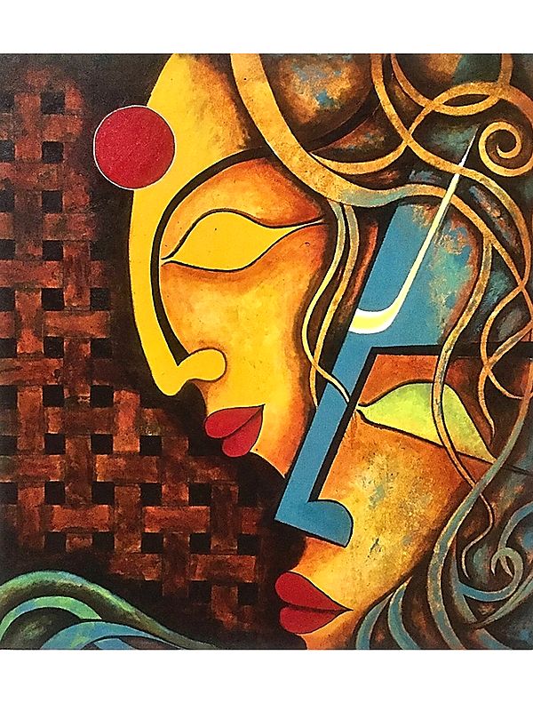 Radha Krishna Modern Acrylic Art on Canvas | Painting by Akash Bhisikar