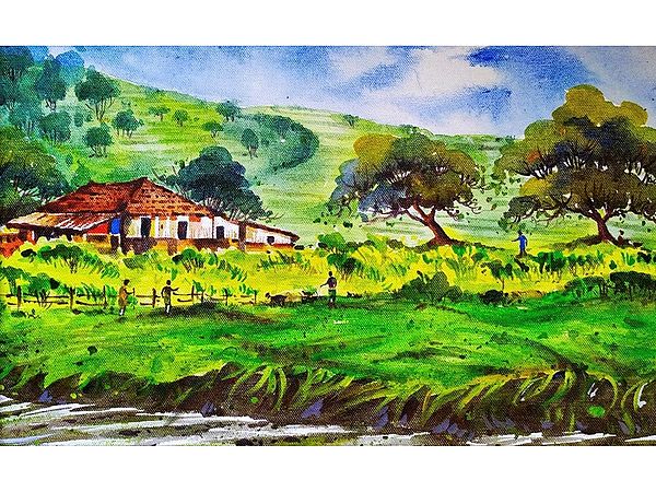 Beautiful Greenery Village Scene | Watercolour On Paper