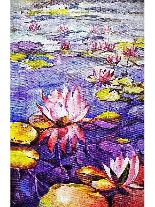 Beautiful Lotuses on River | Watercolour on Paper
