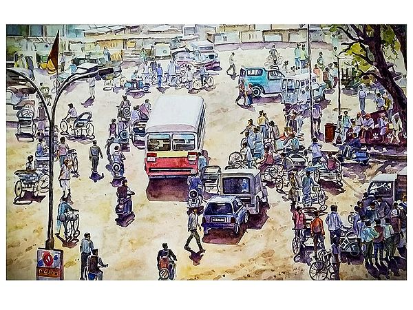 Busy Urban Life Landscape | Watercolour On Paper