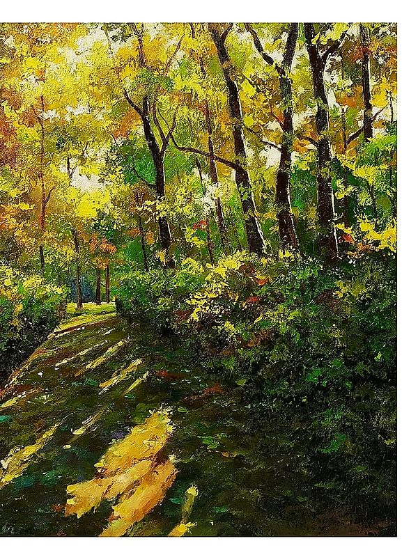 Forest Pathway | Oil on Canvas | Exotic India Art