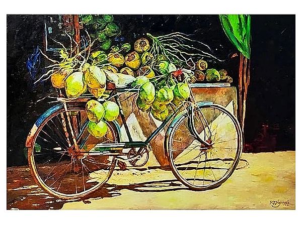 Fresh Coconuts On Bicycle | Oil On Canvas