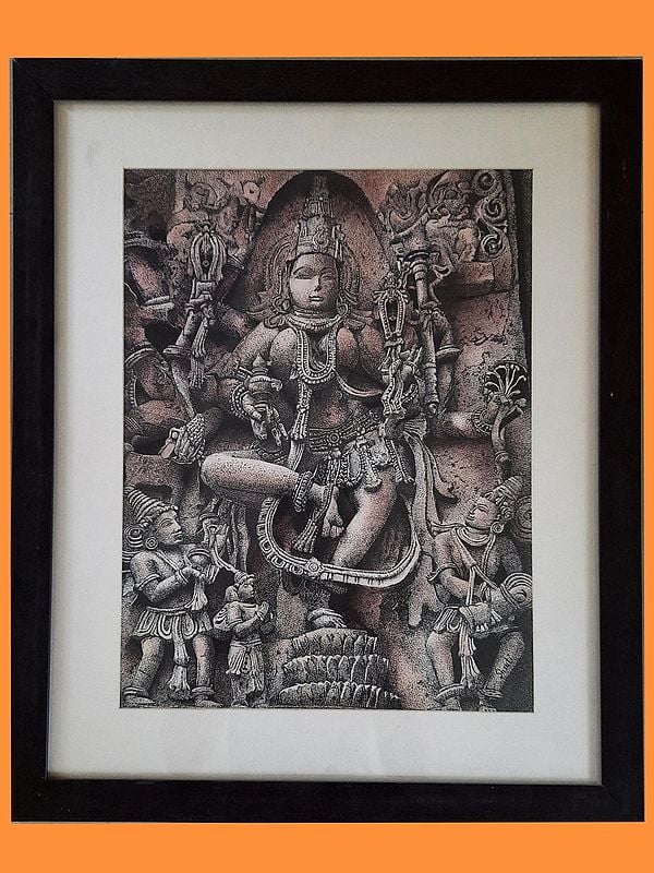 Dancing Lakshmi from Hoysaleswara Temple | Stippling Art | Painting by Shruti Kulkarni