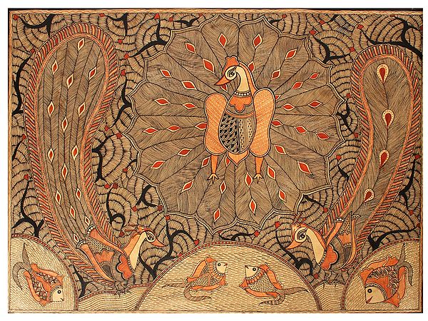 Traditional Peacocks and Fishes Art | Madhubani Painting