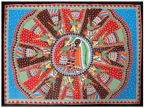 Radha Krishna In Vibrant Colours | Madhubani Painting