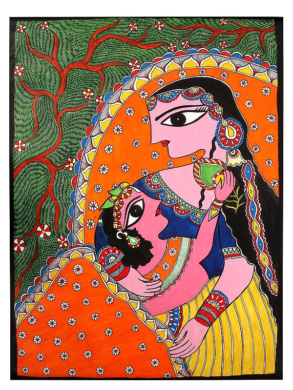 Mother Yashoda Carrying Bala Krishna | Madhubani Painting