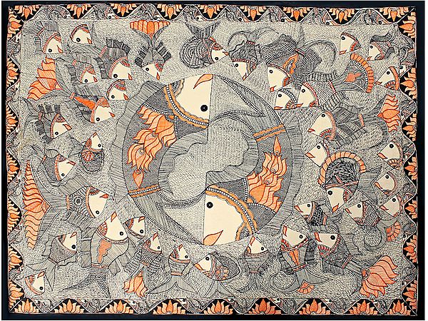 Fishes Horde In Sea | Madhubani Painting