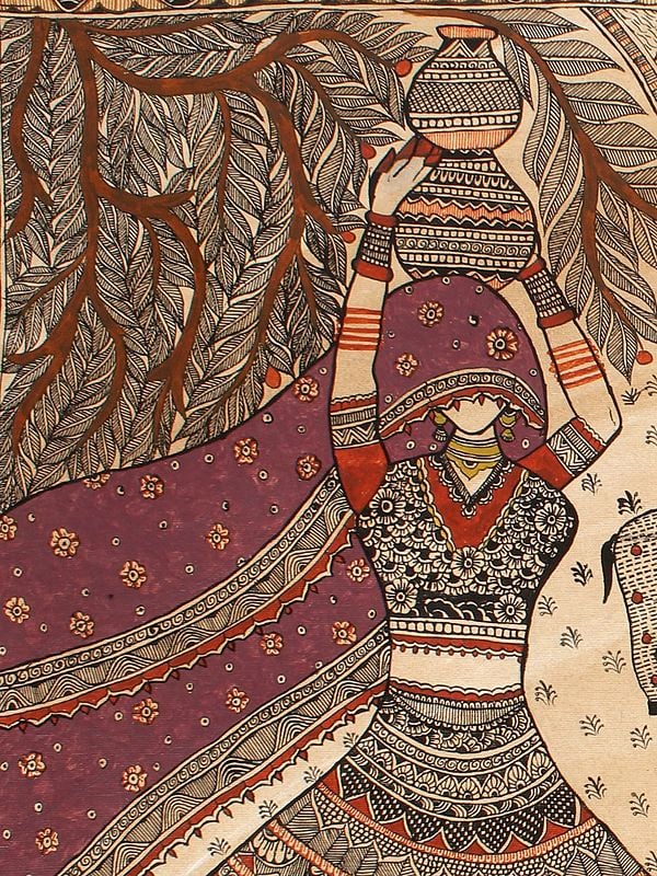 Rajasthani Woman Carrying Kalasha | Madhubani Painting | Exotic India Art