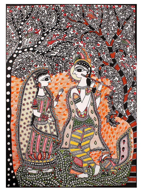 Radha Krishna Near Kalpvriksh | Madhubani Painting