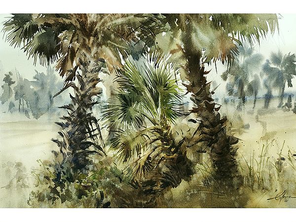 Palm Tree, Oasis | Aesthetic Art | Watercolor Painting by Achintya Hazra