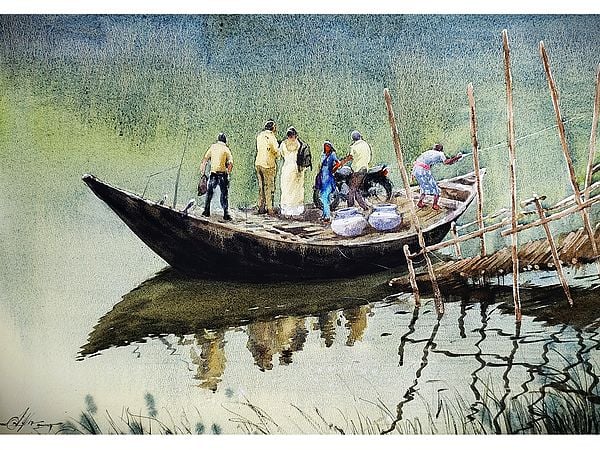 Locals Crossing Lake Through Boat | Aesthetic Art | Achintya Hazra