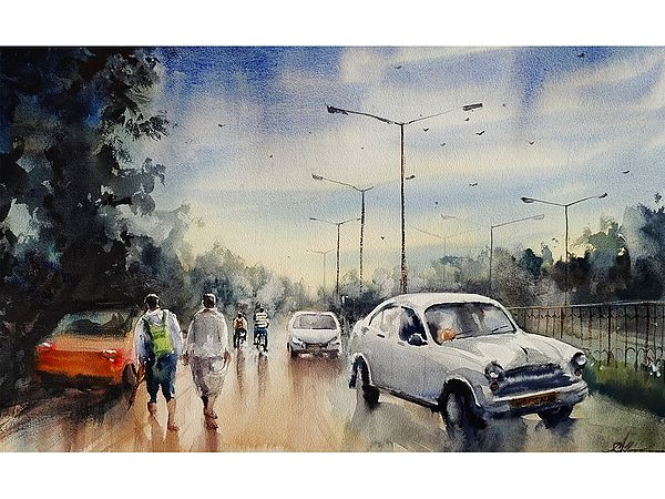 Rainy Day On Road Landscape | Aesthetic Art | Achintya Hazra