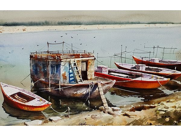 Boats on Shore of Varanasi | Aesthetic Art | Achintya Hazra