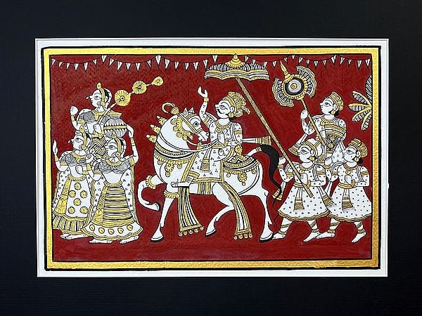 King Royal Horse Ride In Town | Traditional Art | Phad Painting