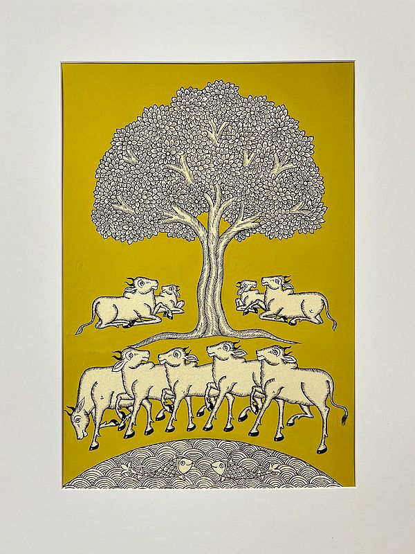 Cows Under Tree Of Life | Traditional Art | Phad Painting