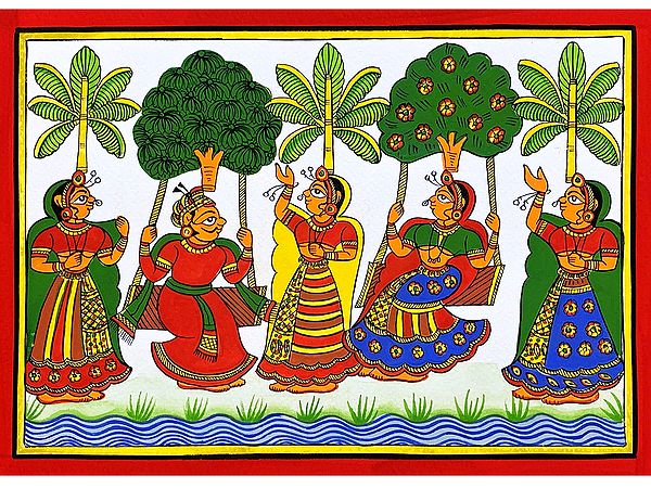 King and Queen On Swing | Colourful Traditional Art | Phad Painting