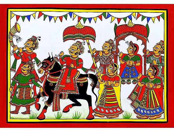 Marriage Procession of Royal King | Colourful Traditional Art | Phad Painting by Kalyan Joshi