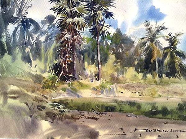 Coconut Trees | Watercolor Painting by Madhusudan Das