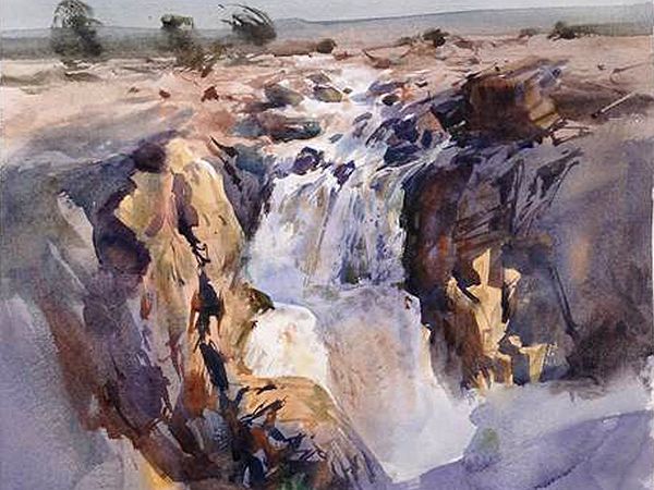 Waterfall Landscape | Watercolor Painting by Madhusudan Das