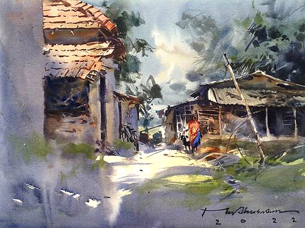A Safe Place | Watercolor Painting by Madhusudan Das