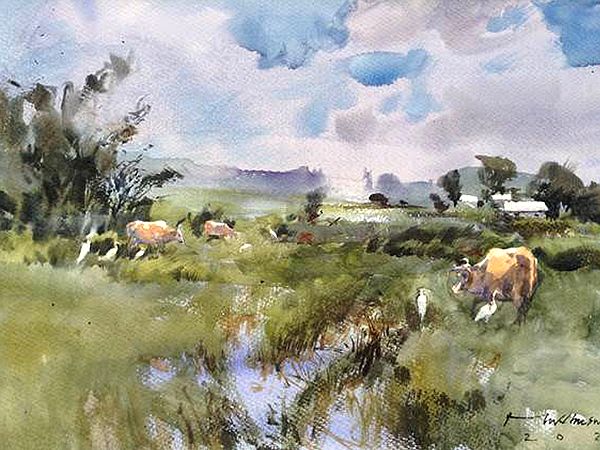Rural Landscape View | Watercolor Painting by Madhusudan Das