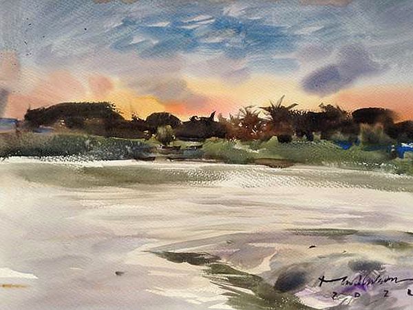 Before Sunrise View | Watercolor Painting by Madhusudan Das