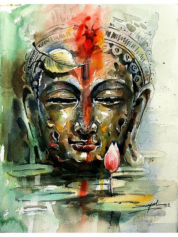 Vintage Floating Buddha | Watercolour On Paper | By Jugal Sarkar