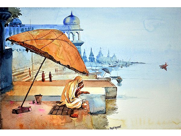 Morning at Varanasi Ghat | Watercolor Painting by Rajib Agarwal