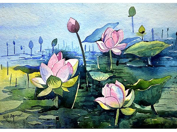 Pink Lotuses | Watercolor on Paper | By Rajib Agarwal