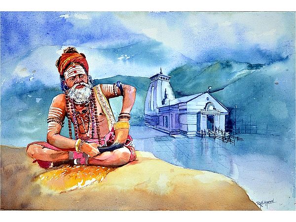 Sadhu In Kedar Nath | Watercolor on Paper | By Rajib Agarwal