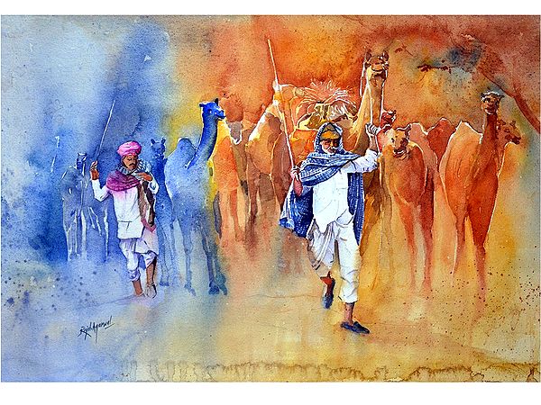 Camels In Jaisalmer | Watercolor on Paper | By Rajib Agarwal