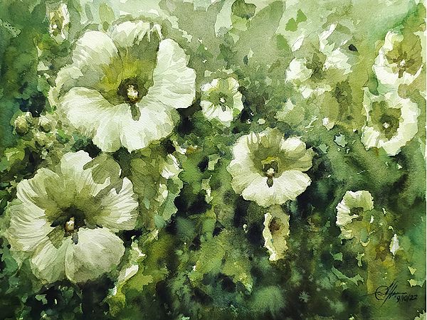 Green Tint Flowers | Loose Watercolor Painting | By Achintya Hazra
