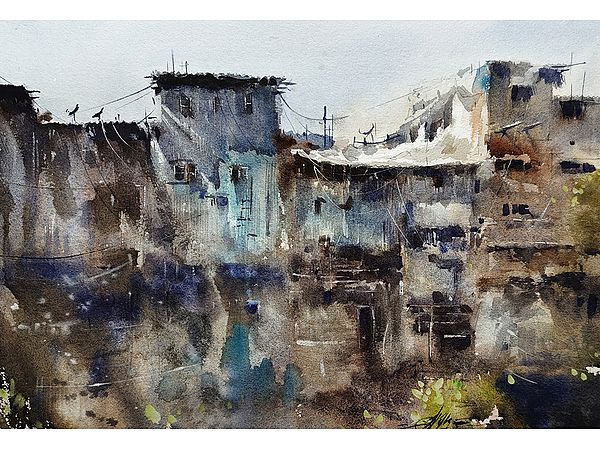 Slum Houses In City | Loose Watercolor Painting | By Achintya Hazra
