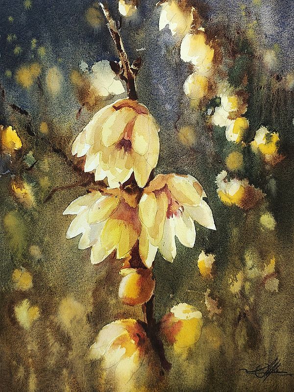 Gorgeous Flowers On Branch | Loose Watercolor Painting | By Achintya Hazra