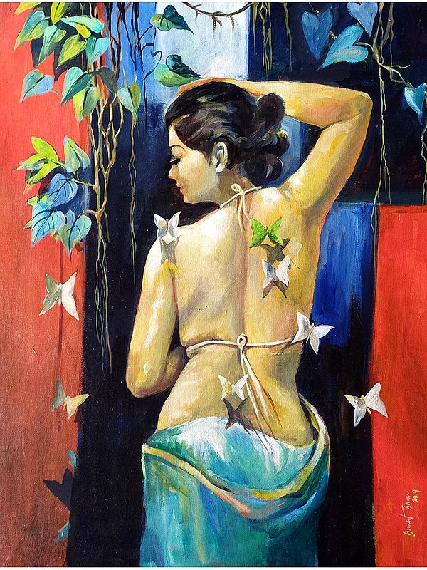 Backless, Becked with Butterflies | Acrylic Painting by Sarat Shaw