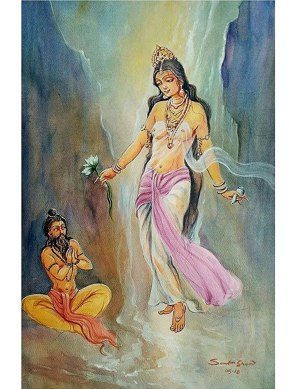 Goddess Ganga | Watercolor Painting by Sarat Shaw