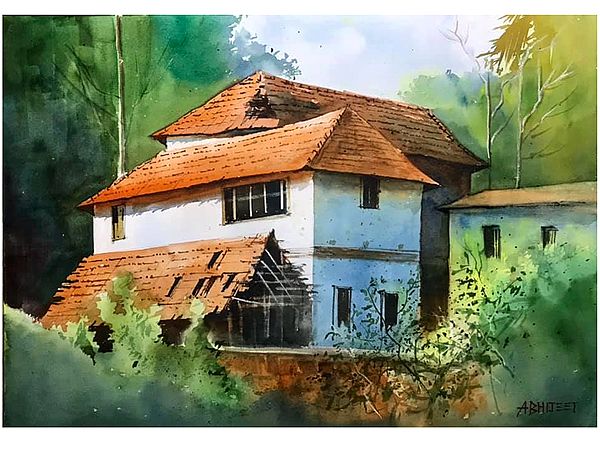 Village Scenery | Watercolor Painting by Abhijeet Bahadure